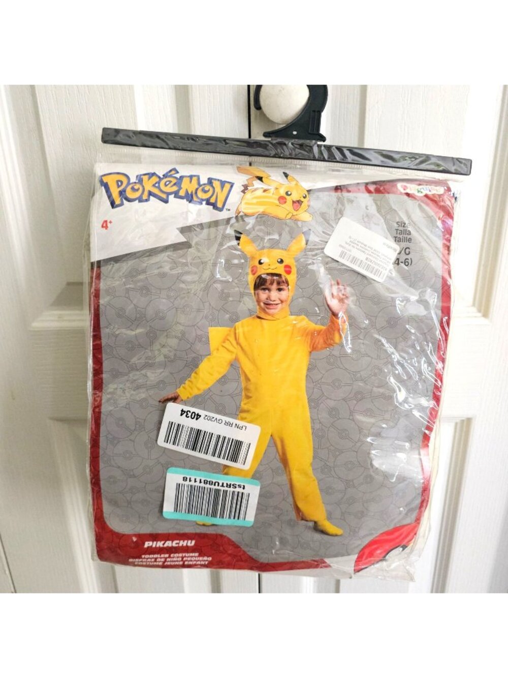 Pokemon Pikachu Jumpsuit Costume Attached Tail Soft Hood Kids 4-6 Disguise